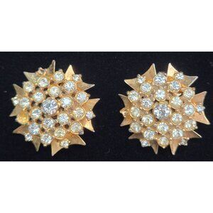 2 Vintage Dress Clips Brooches Rhinestone Goldtone